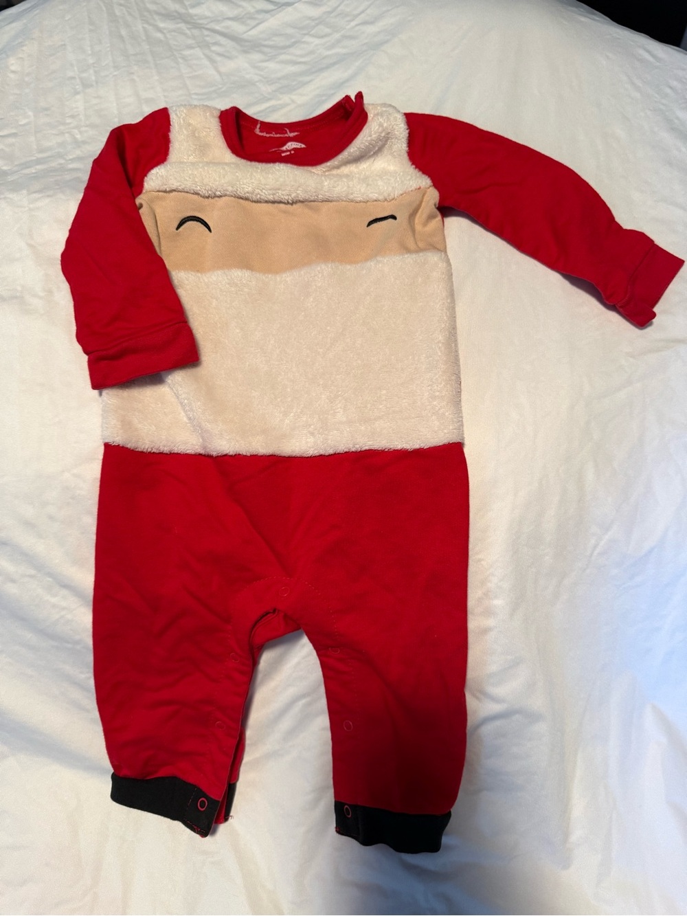 Holiday Time Red and Cream Plush Baby One-Piece Bodysuit